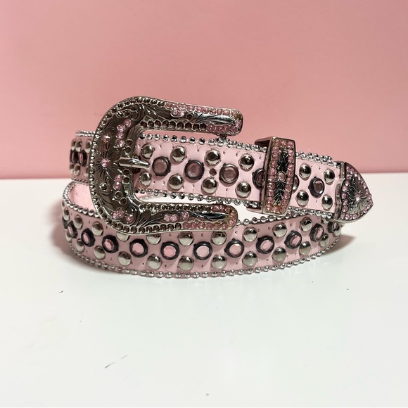 y2k Accessories - Y2K 2000s mcbling pink rhinestone studded western belt